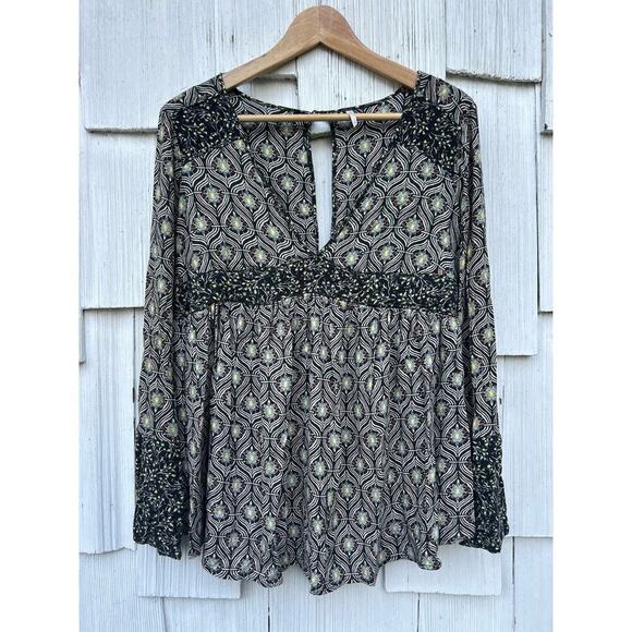 Free‎ People Rolling Hills Peasant Long Bell Sleeve Tunic Top Small - Picture 2 of 8